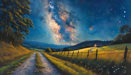 Starlit Countryside Path Beneath the Milky Way