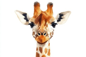 Africa watercolor savanna giraffe, animal illustration. African Safari wild cute exotic animals face portrait character. Isolated on white poster, Generative AI