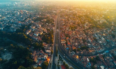 aerial view of city from above, Generative AI