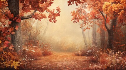 Wall Mural - Stunning autumn woodland backdrop design