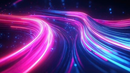 Wall Mural - 3d rendering of an abstract neon wallpaper featuring vibrant dynamic lines against a dark background
