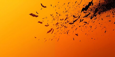 Sticker - Silhouettes of bats fly against an orange sky.