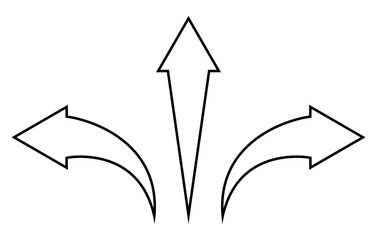 Wall Mural - arrow shape symbol set - pointed arrow pointing to the left, right and straight forward, black and w