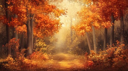 Wall Mural - Stunning autumn woodland backdrop design