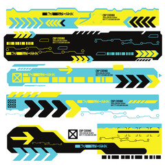 Wall Mural - cyberpunk y2k 2000s gaming futuristic icon pattern set collection template hud for branding fashion 