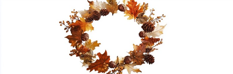 Wall Mural - isolated on white background wreath made of automn flowers and leaves