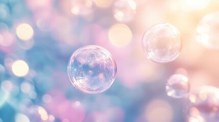 Canvas Print - A dreamy pastel bokeh backdrop showcases soft translucent bubbles drifting gracefully evoking a tranquil and otherworldly ambiance