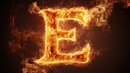 Wall Mural - burning flame forms the letter e in a fiery display