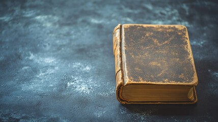 Old, worn book with vintage cover on dark surface