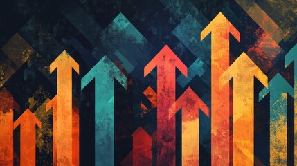Wall Mural - abstract grunge background with colorful arrows pointing upwards.
