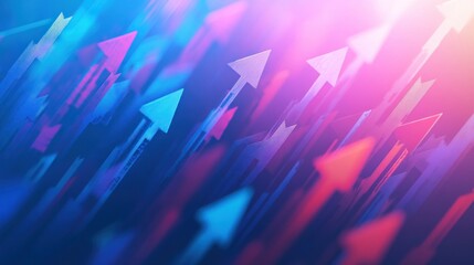 Wall Mural - abstract background with blurred blue and red arrows pointing up on a dark background.
