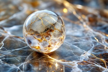 Canvas Print - golden marble sphere on reflective surface