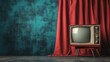 © Татьяна Макарова - Vintage television by red curtain and teal wall