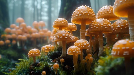 Canvas Print - Enchanted Forest: A Close-Up View of Mushrooms