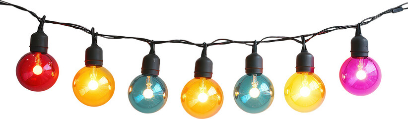 colorful string lights on transparent background