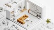 © B 7 YOU - A top-down view of a modern living room with a sectional sofa and a coffee table. There are also some plants and other furniture in the room. The room is decorated in a minimalist style.