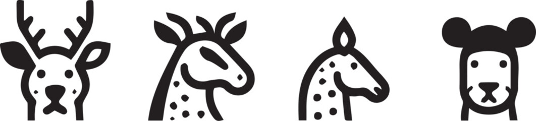 Set animal icons line style vector