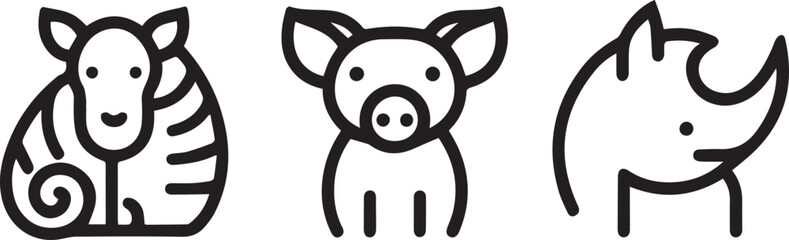 Set animal icons line style vector