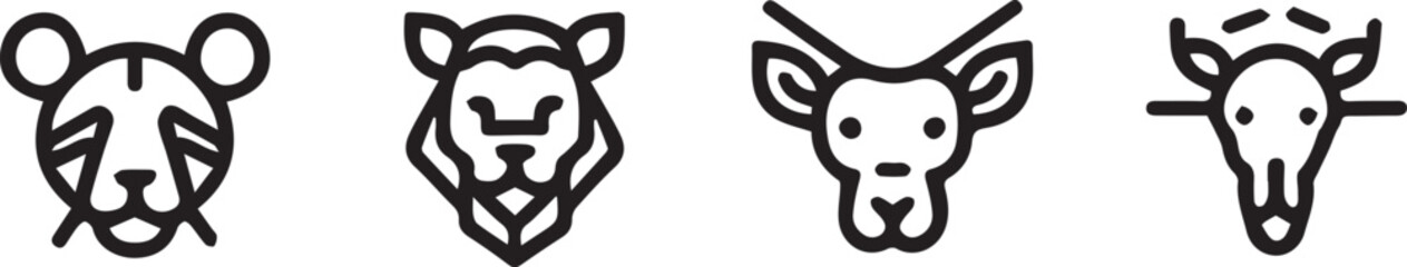 Set animal icons line style vector