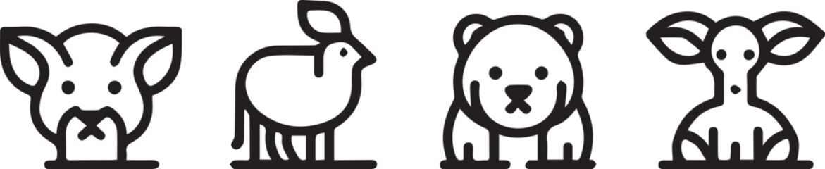 Set animal icons line style vector