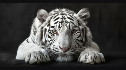 Portrait of a white tiger on a black isolated background