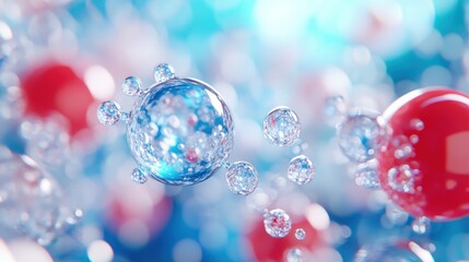 Wall Mural - Abstract blue, pink and white bokeh background with water droplets.