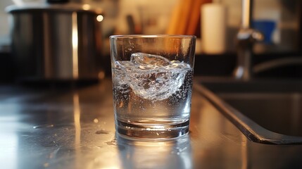 Glass of water filled in a kitchen