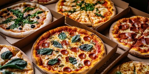 Assorted Pizza Boxes with Different Varieties