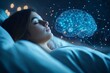 © Alexey - Young woman sleeping with glowing digital brain visualization for dream research, neuroscience studies, and sleep technology concepts in cognitive science and artificial intelligence applications