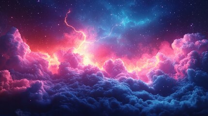Wall Mural - colorful cosmic nebula with glowing pink and purple clouds surrounded by stars in deep space atmosph