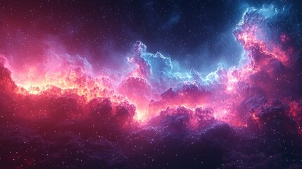 Wall Mural - colorful cosmic nebula with glowing pink and purple clouds surrounded by stars in deep space atmosph