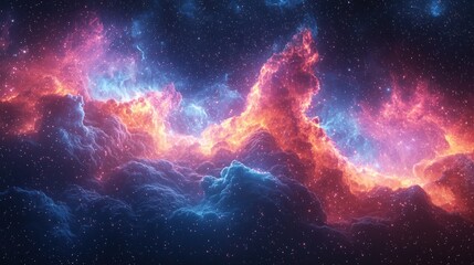 Wall Mural - Colorful cosmic nebula with glowing pink and purple clouds surrounded by stars in deep space atmosphere Generative AI