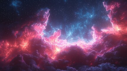 Wall Mural - colorful cosmic nebula with glowing pink and purple clouds surrounded by stars in deep space atmosph