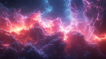Wall Mural - colorful cosmic nebula with glowing pink and purple clouds surrounded by stars in deep space atmosph
