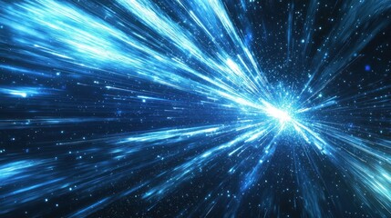 Wall Mural - Abstract burst of blue light rays with glowing particles Generative AI