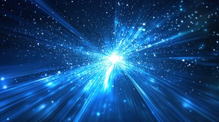 Wall Mural - Abstract burst of blue light rays with glowing particles Generative AI