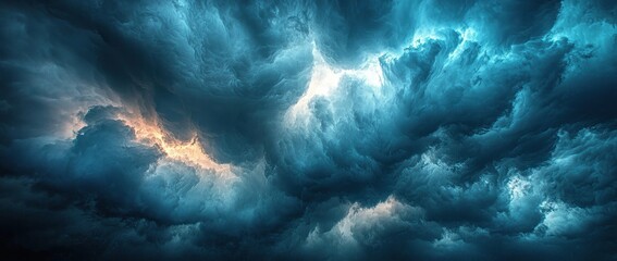 Wall Mural - Dramatic storm clouds with glowing light breaking through creating a powerful and moody atmosphere Generative AI