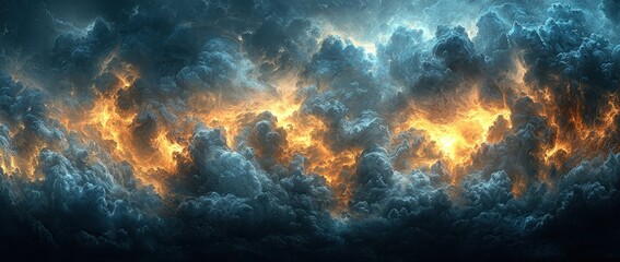 Wall Mural - Dramatic storm clouds with glowing light breaking through creating a powerful and moody atmosphere Generative AI