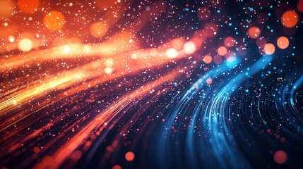 Wall Mural - Abstract glowing bokeh lights with dynamic lines in blue and orange tones Generative AI