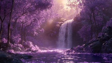 Canvas Print - Purple Forest Waterfall: A Dreamy Landscape