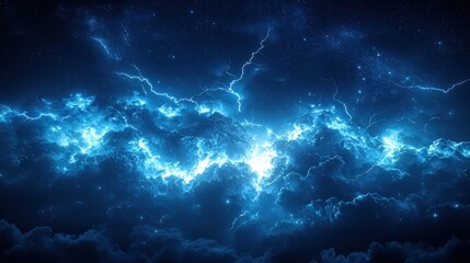 Wall Mural - Intense lightning storm illuminating dark blue clouds creating a dramatic and powerful sky scene Generative AI