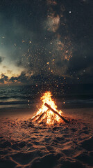 Wall Mural - beachside new year's eve bonfire party with close friends