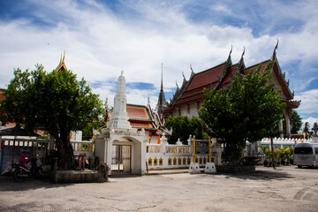 Ancient ordination hall or antique ubosot for thai people travel visit respect praying blessing buddha wish mystical at Wat Klang Bang Kaew at Nakhon Chai Si on May 24, 2024 in Nakhon Pathom, Thailand