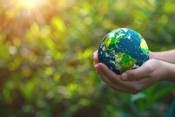 A person holds a small globe representing the Earth in their hand, symbolizing connection and care for our planet