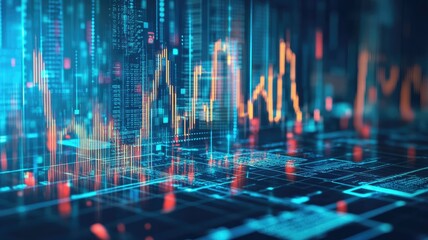 Wall Mural - Digital financial graph on screen, with fluctuating lines and bar charts