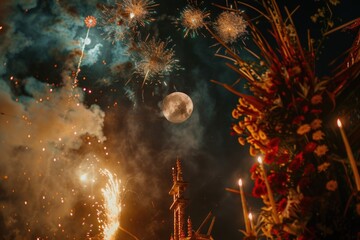 Wall Mural - a colorful fireworks display lights up the night sky with vibrant colors and patterns
