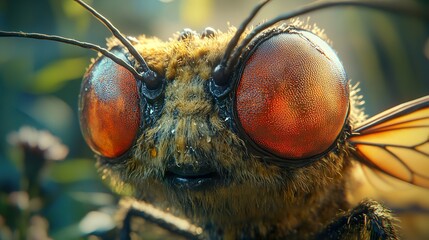 Poster - Macro Photography of a Fly's Face