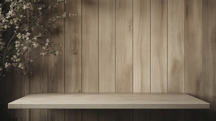 Aufkleber - Beige Tabletop on Wooden Panels. Modern Studio Mockup for Products