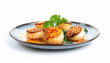 © thoif - Pan-Seared Scallops with Parsley Garnish on a Blue Plate