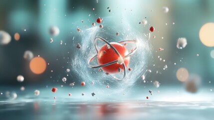 Wall Mural - Abstract Atom with Electrons and Particles in Motion